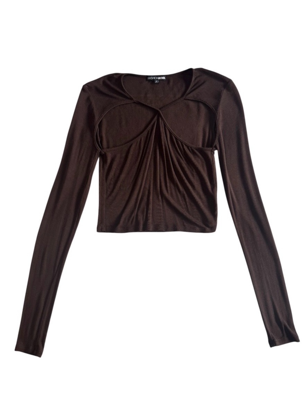 Fashion Nova Brown Long Sleeve Cutout Crop Top